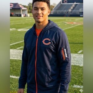 NFL Chicago Bears Men’s Navy Blue Team Name and Logo long sleeve zip hoodie